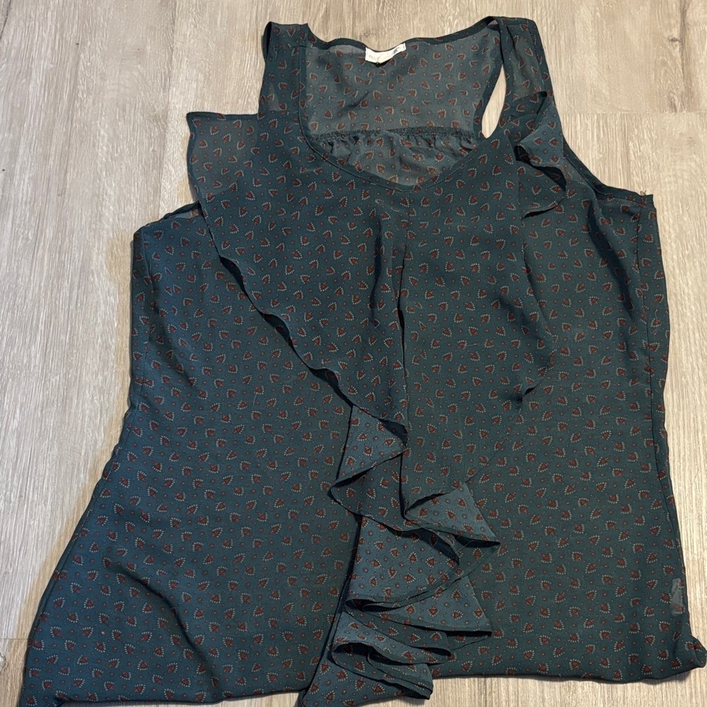Mine Sleeveless Ruffle Blouse - Dark Teal and Red